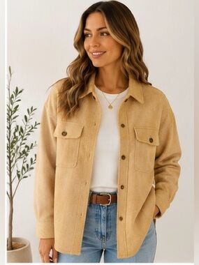 Madewell Oversized Herringbone Shacket Jacket Large Beige Tan Button Front